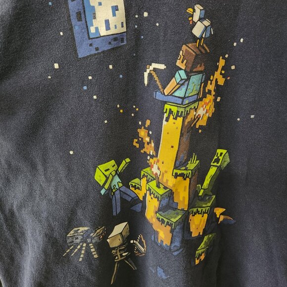 Minecraft Mojang Long Sleeve Graphic Tee | Youth Small | Steve & Mobs Moon Scene - Picture 2 of 4